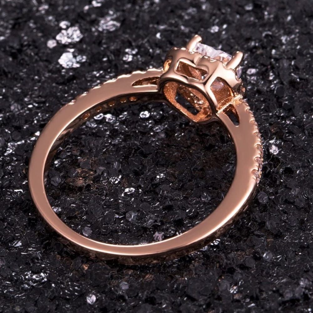 18K Rose Gold and White Diamond Cubic Zirconia Halo Heart Engagement Ring - Picture 5 of 7